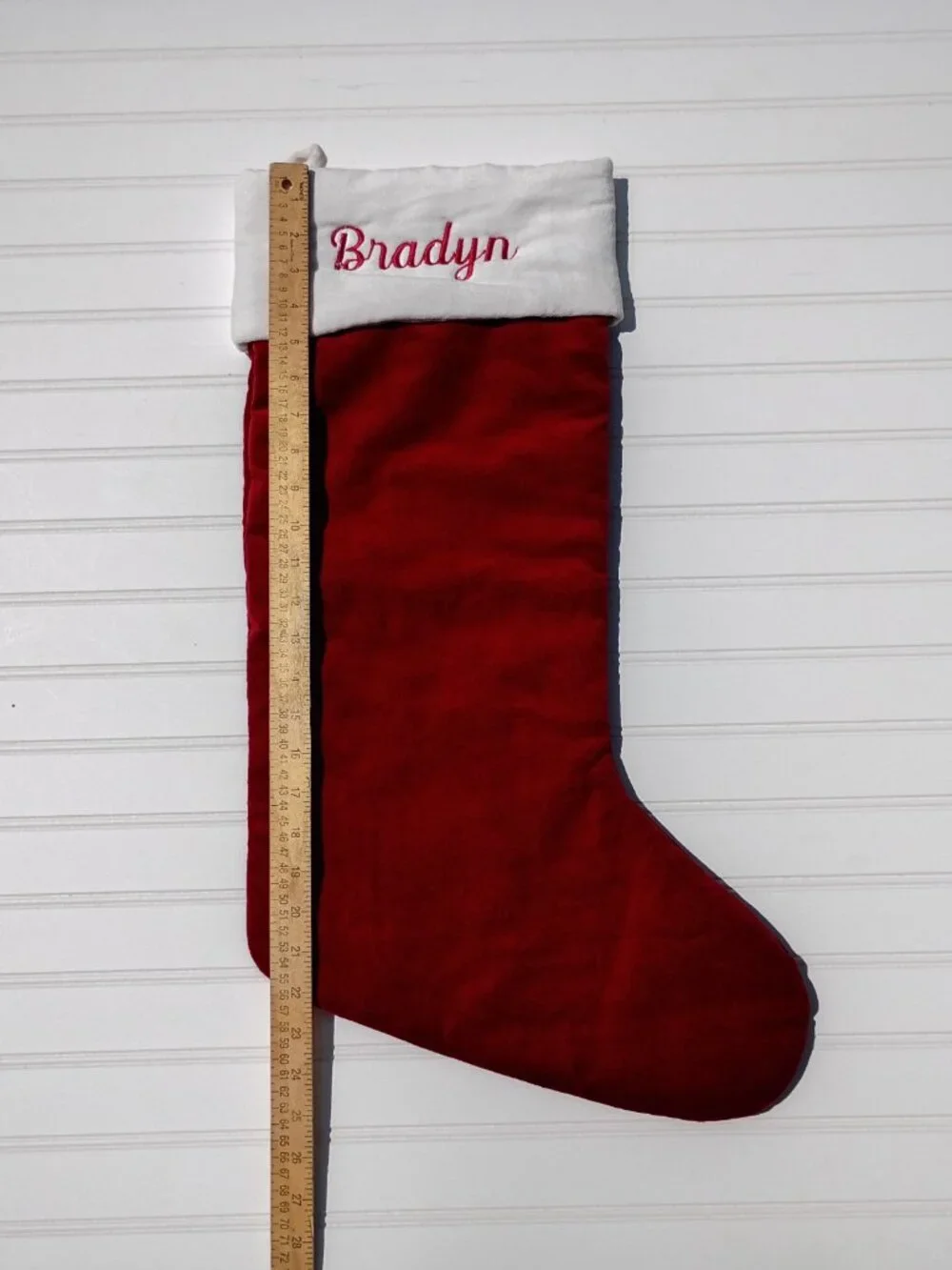 NWT Pottery Barn Christmas Stocking BRADYN Monogram Red and White Velvet Classic